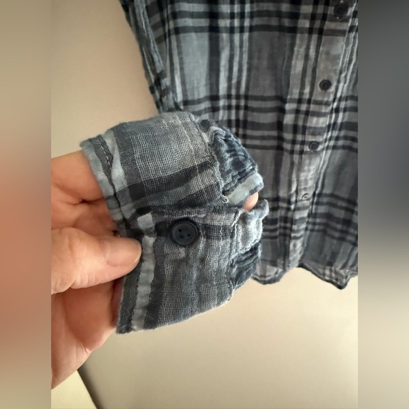Lucky Brand Striped Button Up Plaid Shirt Womens SZ SP Blue Gauze 100% Cotton - Picture 3 of 8